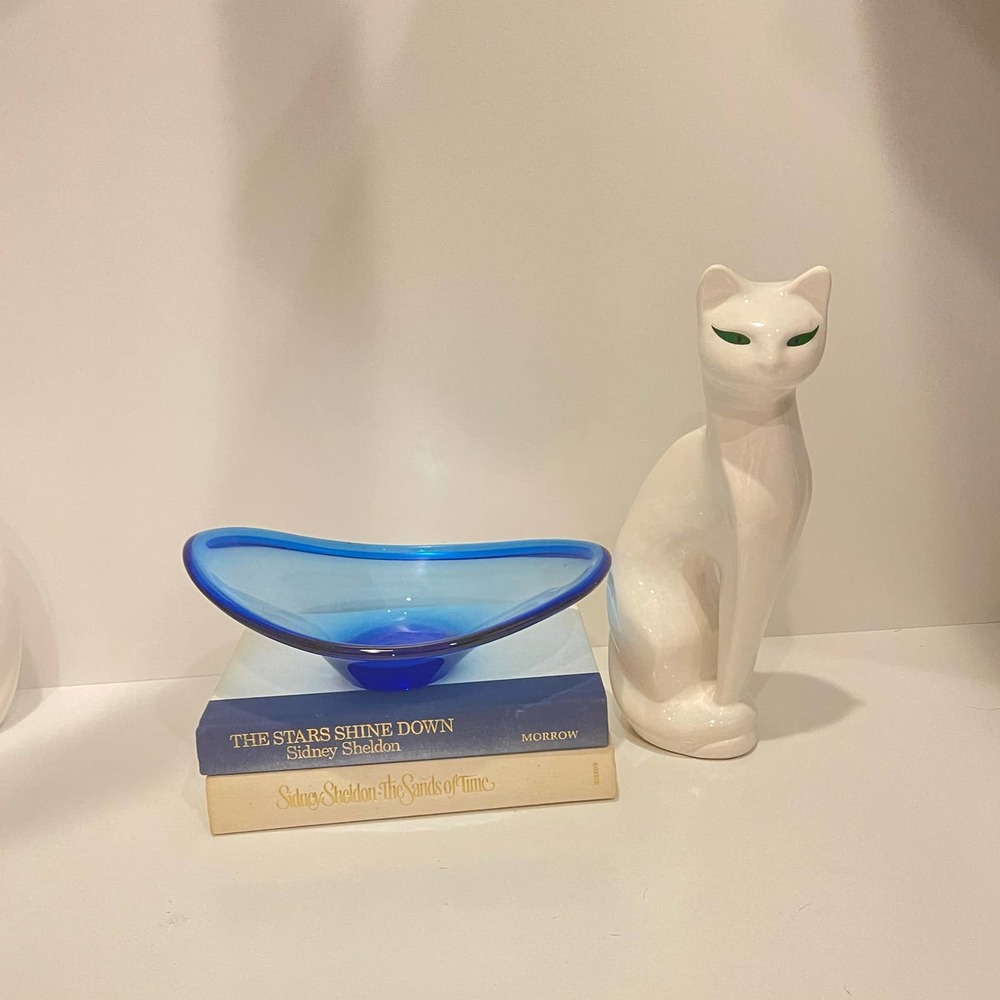 Art Glass Blue Vintage Swedish Bowl home decor